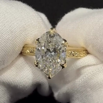 Oval Cut Moissanite Engagement Ring Tulip Set Gold Vintage inspired Ring