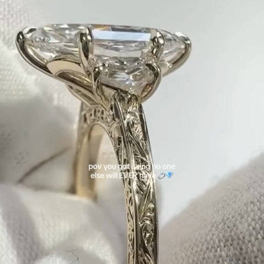 Dutch Marquise Three Stone Lab grown Engagement Ring
