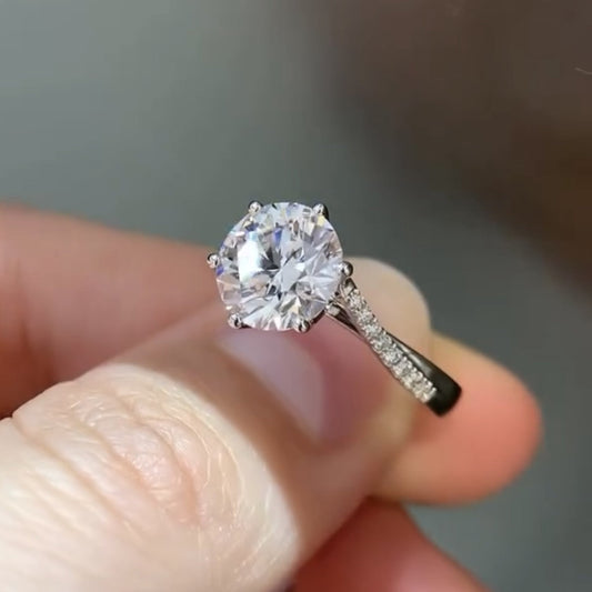 Round Cut Lab Grown Engagement Ring Accent Gold Wedding Ring
