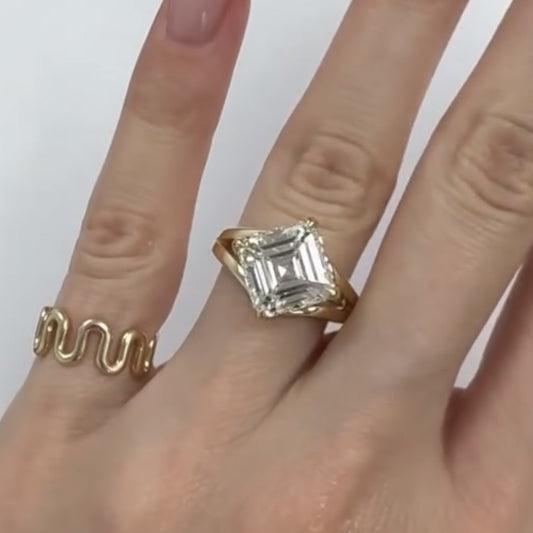 Asscher Cut Moissanite Engagement Ring Split Shank Gold Unique Ring
