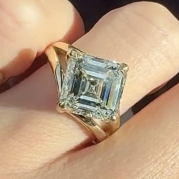 Asscher Cut Lab Grown Engagement Ring Split Shank Gold Unique Ring