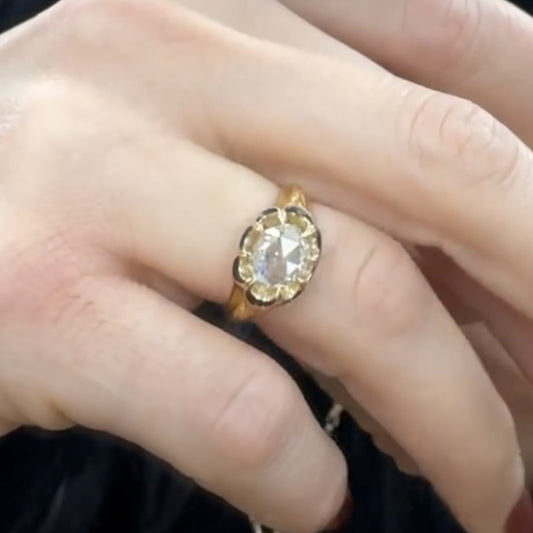 Oval Rose Cut Moissanite Engagement Ring Unique Eight Prong Wedding Ring