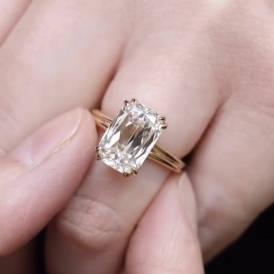 Criss Cut Moissanite Engagement Ring Double Claw Prong Gold Wedding Ring