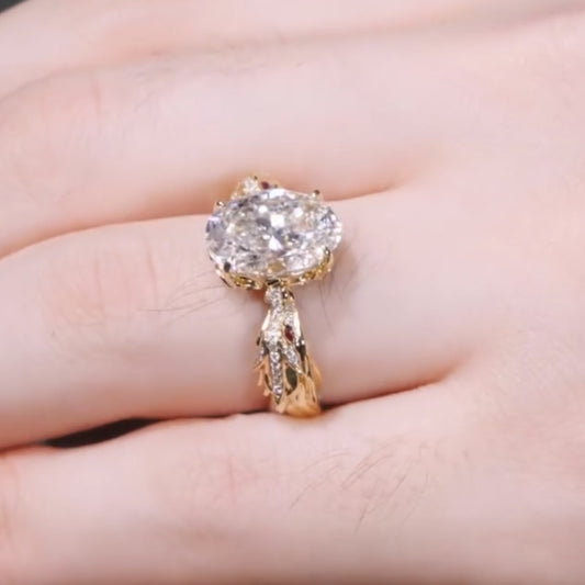 Oval Moissanite Engagement Ring Snake Vintage Inspired Unique Gold Wedding Ring