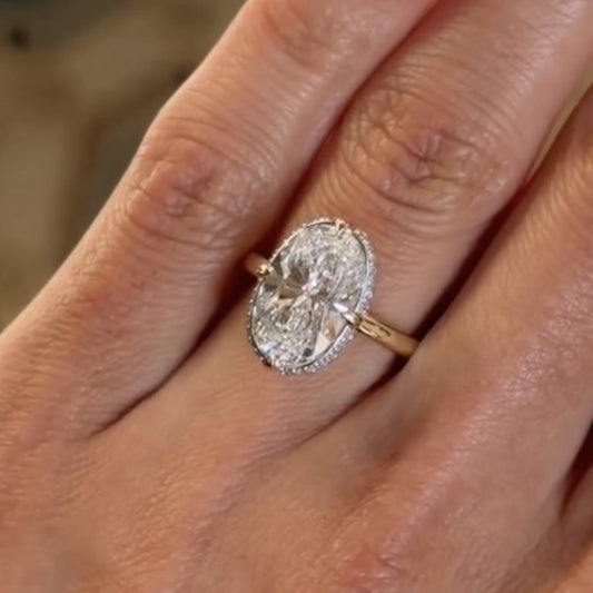 Oval Cut Moissanite Engagement Ring Hidden Halo Gold Solitaire Ring
