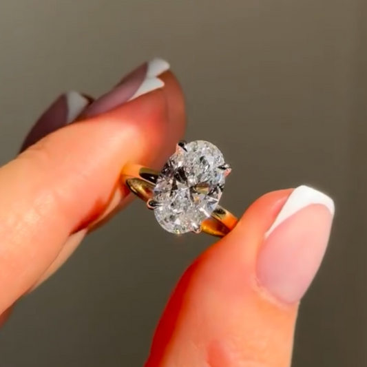 Oval Cut Lab Grown Engagement Ring Two Tone Solitaire Gold Wedding Ring