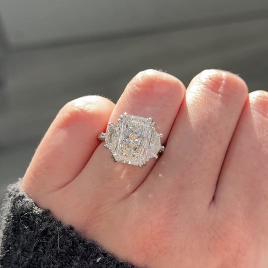 Radiant Three Stone Lab Grown Engagement Ring Past Preset Future Wedding Ring