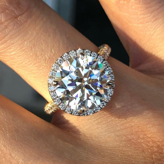 Round Cut Halo Set Moissanite Engagement Ring Hidden Halo Solid Gold Wedding Ring For Girls Anniversary Ring Handmade Promise Ring