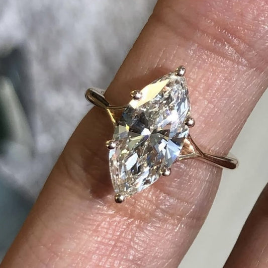 Marquise Cut Moissanite Engagement Ring Split Shank Ring Solid Rose Gold Solitaire Ring Wedding Rings For Women Anniversary Ring (Copy)