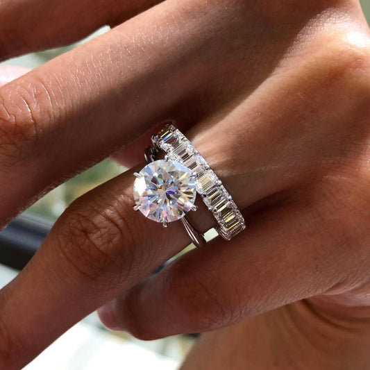 Round Lab Grown Engagement Ring Set Solitaire Ring With Matching Band Bridal Set  White Gold Wedding Ring Set Anniversary Ring Set