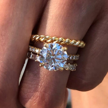 Round Cut Moissanite Engagement Ring Set Solitaire Ring With Two Matching Band Set  Bridal Set Wedding Ring Set Anniversary Set