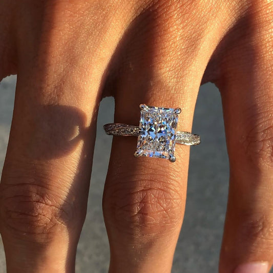 Radiant Cut Moissanite Engagement Ring Twisted Band Hidden Halo Ring White Gold Wedding Ring Bridal Ring Anniversary Ring For Women