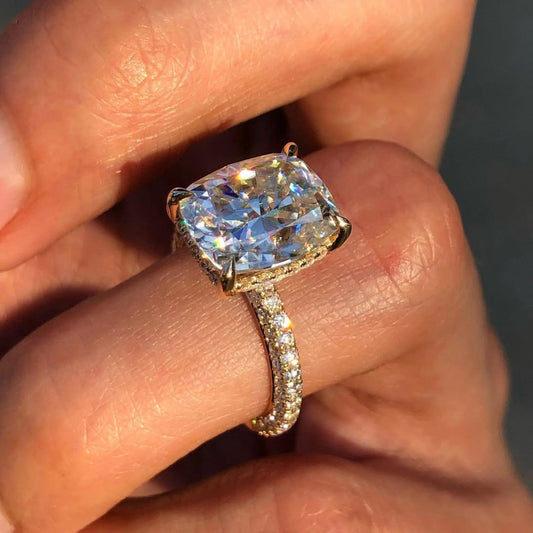 Elongated Cushion Cut Moissanite Engagement Ring Hidden Halo Ring Solid Gold Wedding Ring Anniversary Ring Elongated Diamond Ring