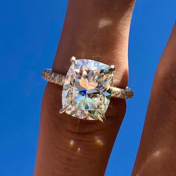 Elongated Cushion Cut Moissanite Engagement Ring Hidden Halo Ring Solid Gold Wedding Ring Anniversary Ring Elongated Diamond Ring