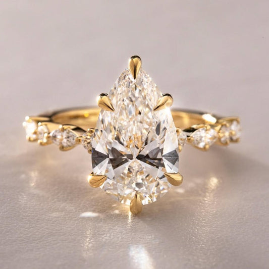 Pear Cut Moissanite Engagement Ring Solid Gold Wedding Ring Teardrop Ring Anniversary Rings For Women Handmade Ring Promise Ring
