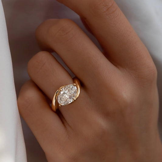 East West Oval Cut Moissanite Engagement Ring Solid Gold Solitaire Ring Wedding Rings For Women Horizontal Ring Anniversary Ring