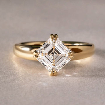 East West Asscher Cut Moissanite Engagement Ring Double Claw Prong Gold Solitaire Ring Horizontal Ring Wedding Ring Promise Ring