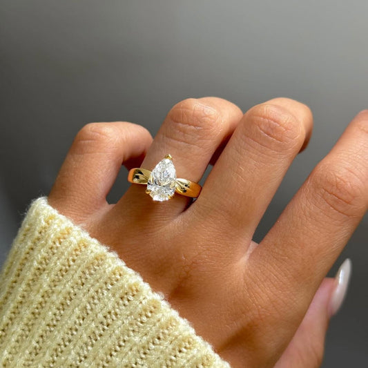 Pear Lab Grown Engagement Ring Tulip Set Solid Gold Wedding Ring Teardrop Anniversary Ring For Women Promise Ring Gift For Her