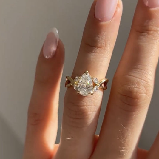 Cluster Pear Cut Engagement Ring Pear Art Deco Lab Grown Ring Solid Gold Wedding Ring Anniversary Rings For Women Teardrop Ring