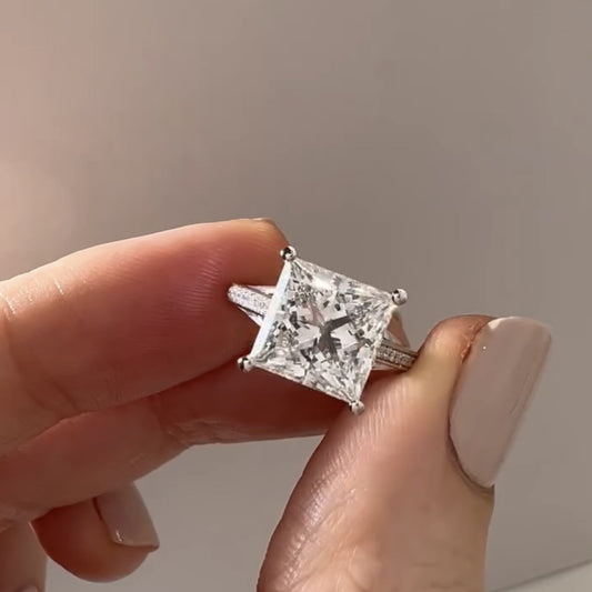 Cathedral Set  Princess Cut Moissanite Engagement Ring White Gold Wedding Ring Anniversary Rings For Women Handmade Promise Ring