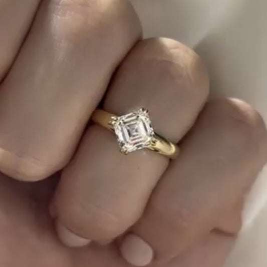 East West Asscher Cut Lab Grown Engagement Ring Double Claw Prong Gold Solitaire Ring Horizontal Ring Wedding Ring Promise Ring