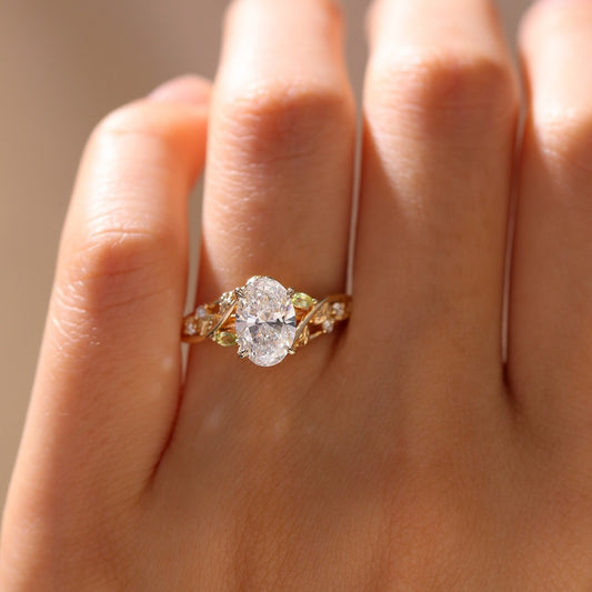 Vintage Oval Engagement Ring Oval Art Deco Moissanite Ring Solid Gold Nature Inspired Ring Wedding Rings For Women Anniversary Ring