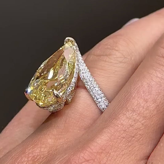 Champagne Yellow Pear Cut Moissanite Engagement Ring  Wedding Ring Color Stone Ring Anniversary Rings For Women Teardrop Ring