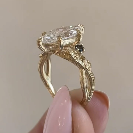 Vintage Marquise Cut Moissanite Engagement Ring Twisted Band Art Deco Ring Nature Inspired Wedding Ring Anniversary Ring