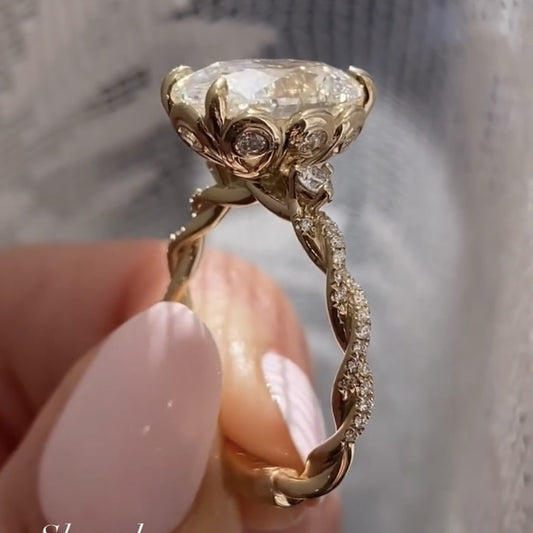 Oval Cut Lab Grown Diamond Engagement Ring with Twisted Pave Band