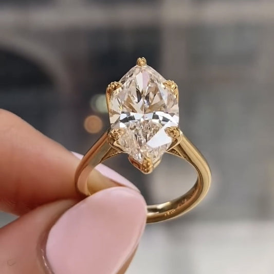 Marquise Cut Tulip Set Lab Grown Engagement Ring Solid Gold Solitaire Ring Wedding Rings For Women Anniversary Ring Promise Ring