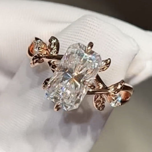 Art Deco Radiant Moissanite Engagement Ring Vintage Gold Wedding Ring Floral Set Anniversary Rings For Women Nature Inspired Ring