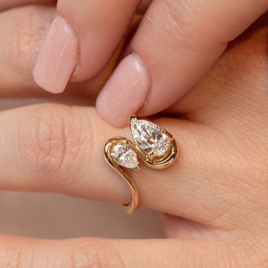 2.50 TCW Toi Et Moi Pear Cut Lab Grown Ring Pear Curve Band Engagement Ring Gold You And Me Ring Two Stone Wedding Ring Anniversary Ring