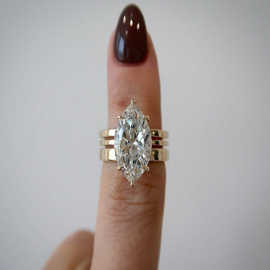 Marquise Cut Moissanite Engagement Ring Trio Band Solitaire Ring Solid Gold Wedding Ring Anniversary Ring  For Women