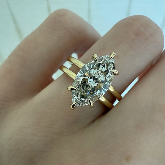 Double Band Marquise Cut Lab Grown Engagement Ring Hidden Halo Solid Gold Wedding Ring Solitaire Ring Anniversary Rings For Women