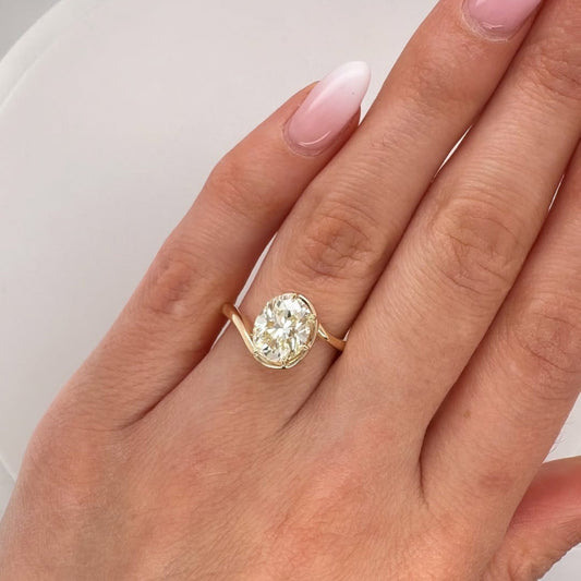 Half Bezel Set  Oval Cut Lab Grown Engagement Ring Curve Band Solitaire Ring Wedding Ring Anniversary Rings For Women