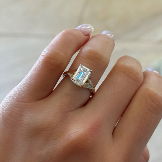 Emerald Cut Moissanite Engagement Ring Split Shank Hidden Halo Ring  Wedding Ring Anniversary Ring For Women Gift For
