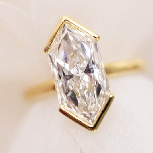 Half Bezel Set  Dutch Marquise Cut Moissanite Engagement Ring Solitaire Ring Wedding Rings For Women Anniversary Ring