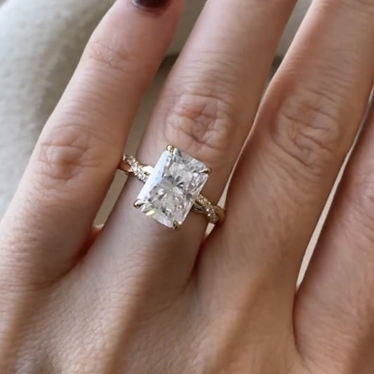 Tulip Set Radiant Cut Twisted Band Moissanite Engagement Ring Hidden Halo Solid Gold Wedding Ring Anniversary Rings For Women