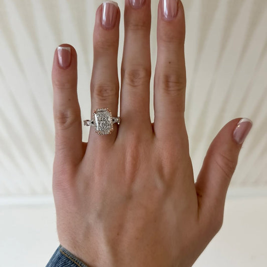 Halo Set Radiant Moissanite Engagement Ring Double Claw Prong Split Shank Ring Art Deco Wedding Ring Anniversary Ring For Women