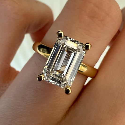 Emerald Cut Lab Grown Engagement Ring Hidden Halo Solitaire Ring Wedding Ring Anniversary Ring For Women Promise Ring