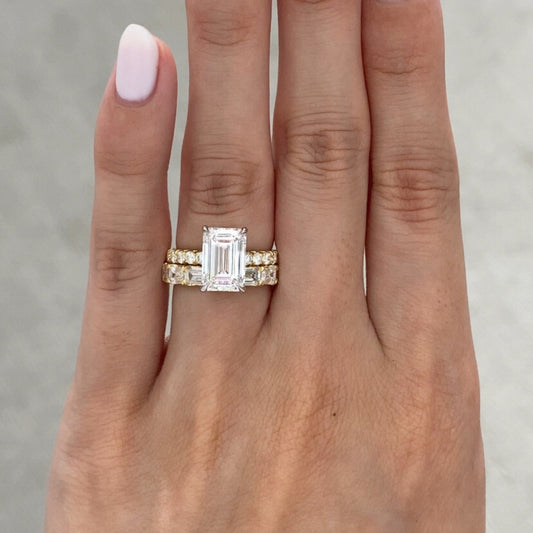 Emerald Cut Moissanite Engagement Ring Set  Bridal Set Wedding Ring With Matching Band Anniversary Ring Set Promise Ring Set