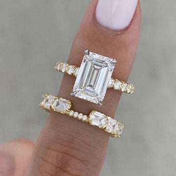 Emerald Cut Moissanite Engagement Ring Set  Bridal Set Wedding Ring With Matching Band Anniversary Ring Set Promise Ring Set