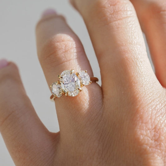 Three Stone Oval Cut Lab Grown Engagement Ring Trilogy Diamond Ring Wedding Ring Past Present Future Anniversary Ring