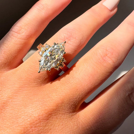 Art Deco  Marquise Cut Lab Grown Engagement Ring Cluster  Nature inspired Ring Vintage Wedding Ring Anniversary Ring