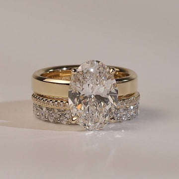 Oval Cut Moissanite Engagement Ring Set Solitaire Ring With Two Matching Band Set Bridal Set Wedding Ring Set Anniversary Set