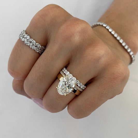 Oval Cut Moissanite Engagement Ring Set Solitaire Ring With Two Matching Band Set Bridal Set Wedding Ring Set Anniversary Set