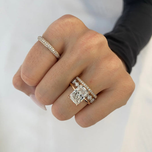 Radiant Cut Moissanite Engagement Ring Set Solitaire Ring With Two Matching Band Set Bridal Set Wedding Set Anniversary Set.