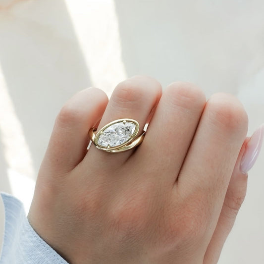 Bezel Set  Marquise Cut Engagement Ring East West Marquise Lab Grown Ring  Wedding Ring Horizontal Ring Anniversary Ring