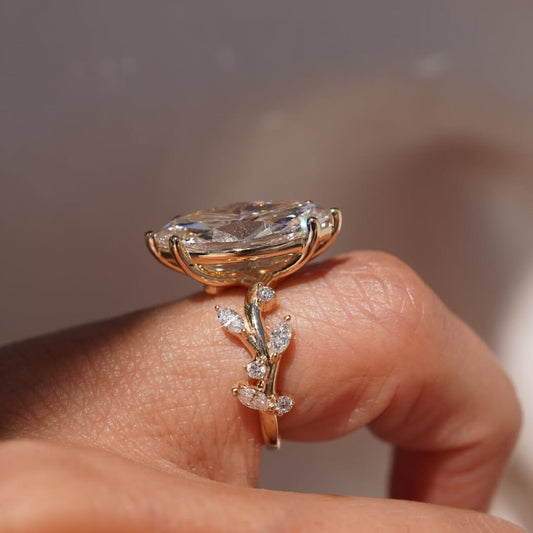 Vintage  Marquise Cut Moissanite Engagement Rings Art Deco Wedding Ring Nature Inspired Ring Floral Set Anniversary Ring