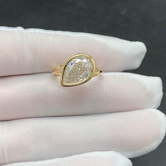 Bezel Set Pear Lab Grown Engagement Ring East West Wedding Ring